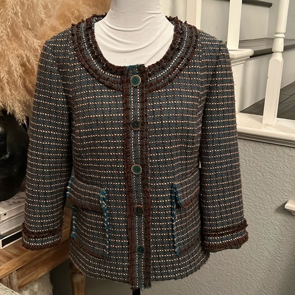Anthropologie Tabitha Ulster Wool Tweed Lined Blazer Jacket Size 8 - Picture 2 of 8